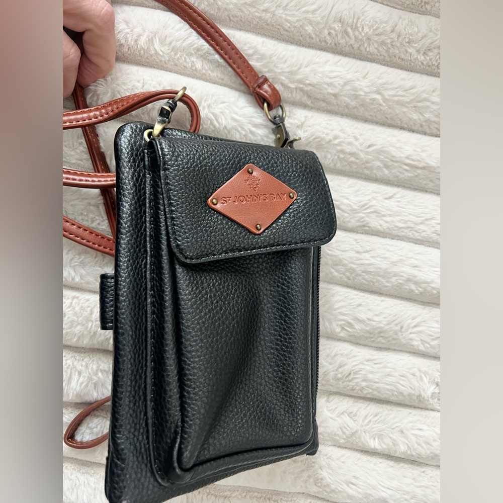 St. John's Bay Black Crossbody with Brown Accent Patch
